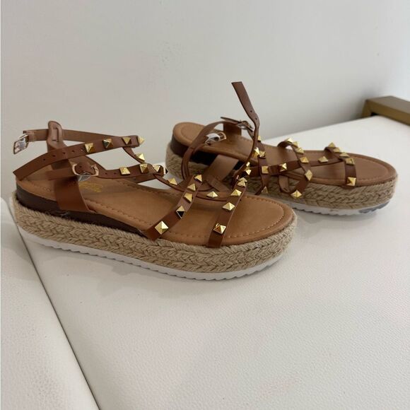 Mata Shoes Brown Sandals with Platform Espadrille Sole - Picture 1 of 4